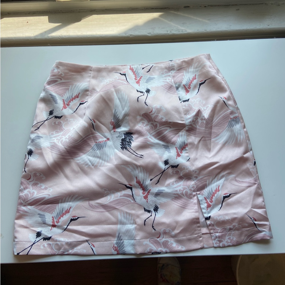 Pink Japanese printed silk skirt